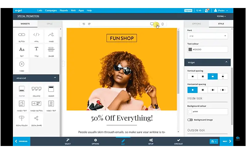 Editor de template email marketing Egoi