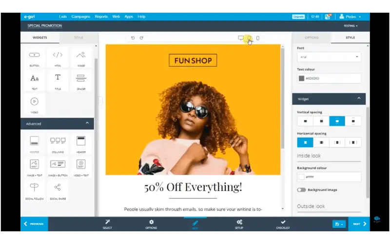 Editor de template email marketing Egoi