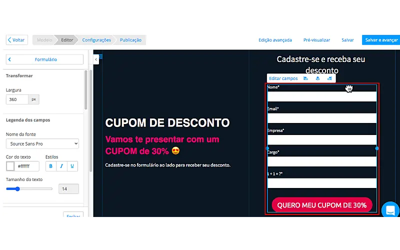 Editor de template de email marketing RD Station