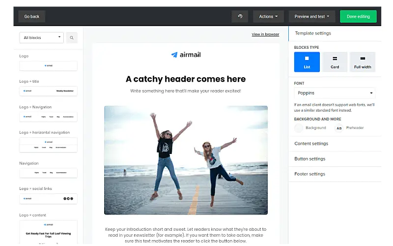 Editor de email Marketing MailerLite