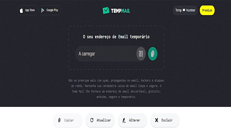 captura de tela do Temp Mail