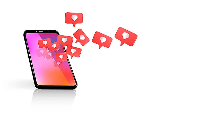 Ilustração de um celular recebendo diversas notificações do Instagram