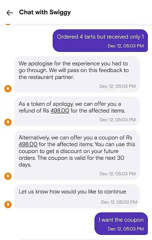 Swiggy chatbot