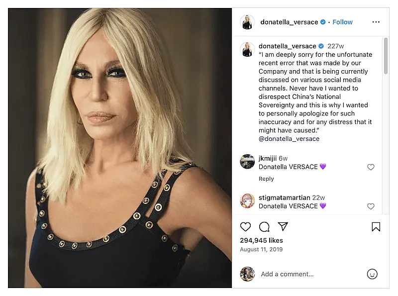 Versace Instagram post