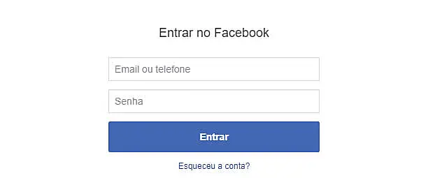 Tela de login com o Facebook