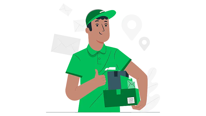 Imagem vetorizada de um entregador fazendo uma entrega expressa