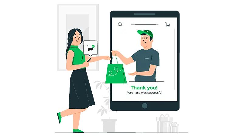 Imagem vetorizada de uma cliente recebendo uma entrega expressa