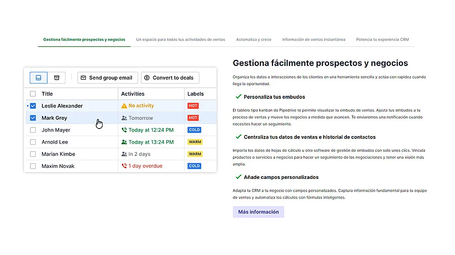 Pantalla CRM Pipedrive