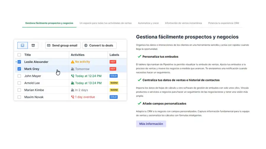 Pantalla CRM Pipedrive
