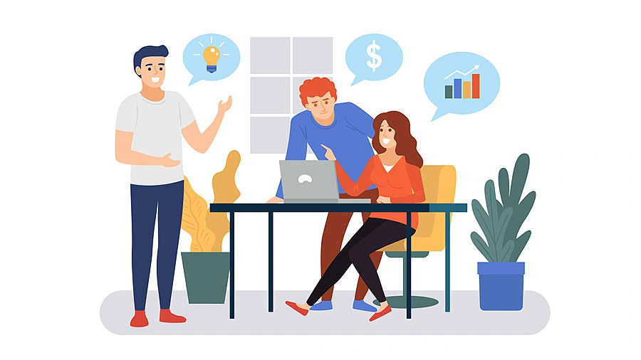 Equipo de ventas hablando de sus ideas