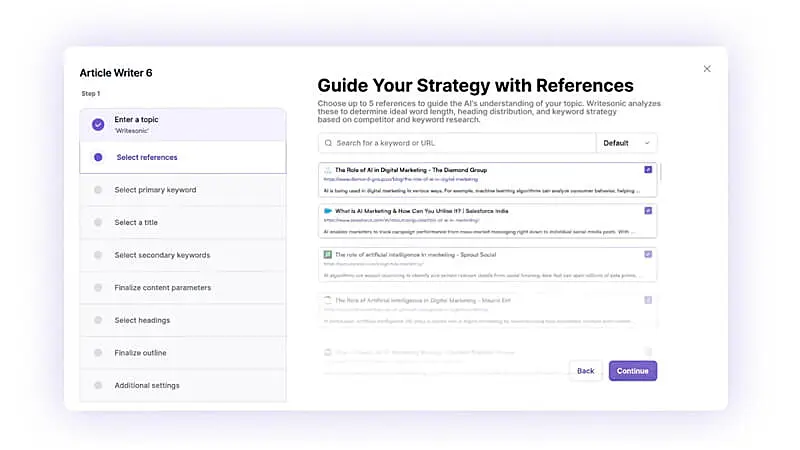 captura de tela que mostra  a ferramenta para escrever artigo com Writesonic
