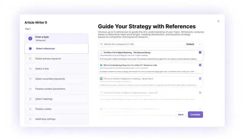 captura de tela que mostra  a ferramenta para escrever artigo com Writesonic