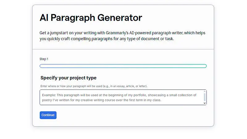 captura de tela que mostra o gerador de parágrafos da Grammarly