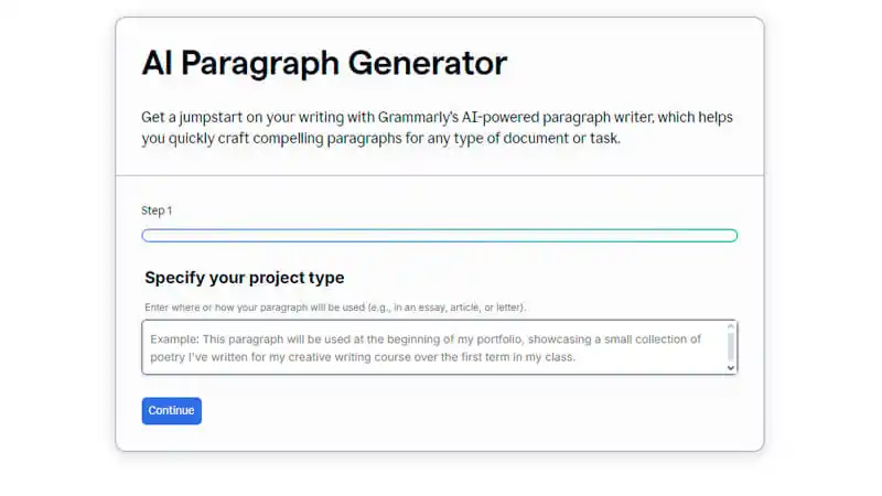captura de tela que mostra o gerador de parágrafos da Grammarly