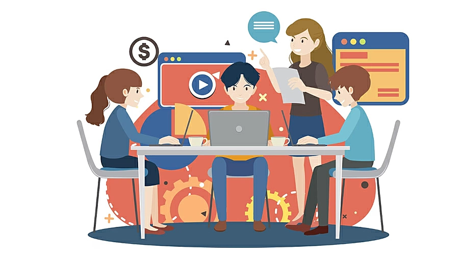 ilustración de un grupo de profesionales trabajando juntos