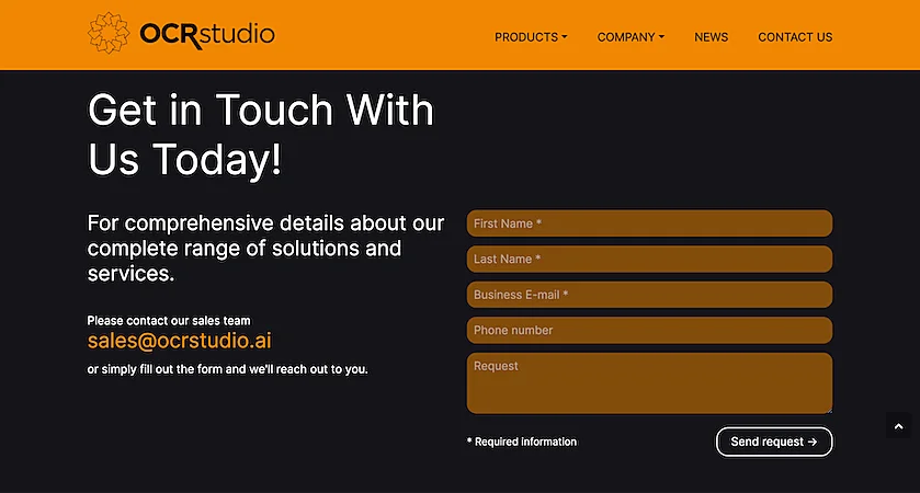 OCR studio website page form example