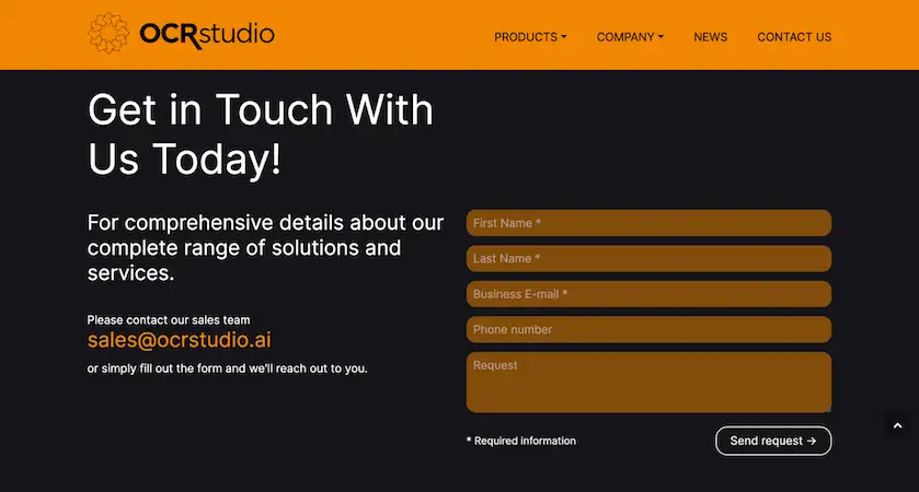 OCR studio website page form example