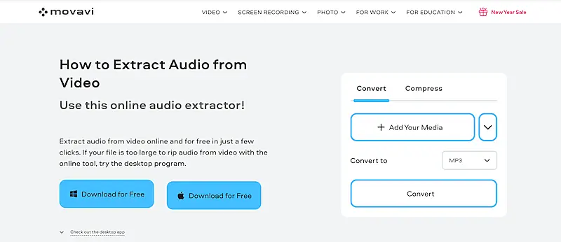 Movavi audio extractor page