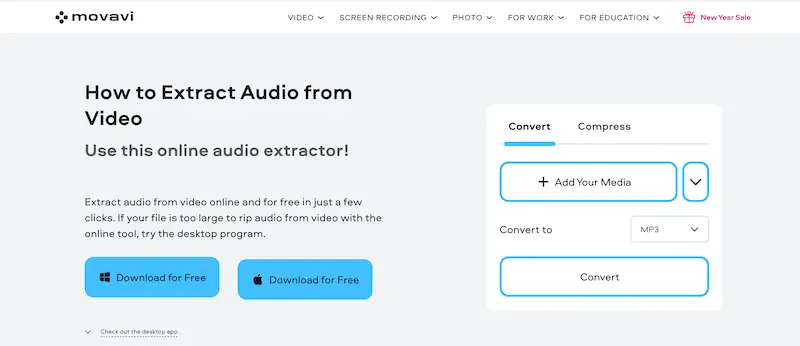 Extract audio from video Movavi Movavi audio extractor page