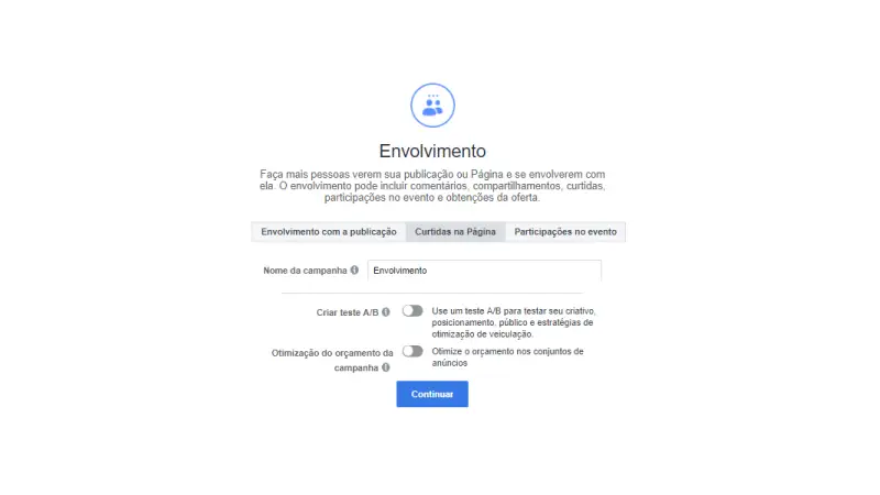 Prit screen envolvimento do anúncio no Facebook Ads