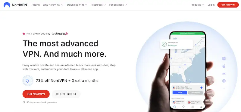 Nord VPN home page