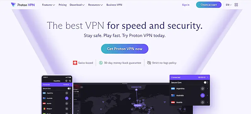 Proton VPN home page