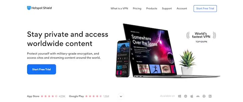 Hotspot Shield home page