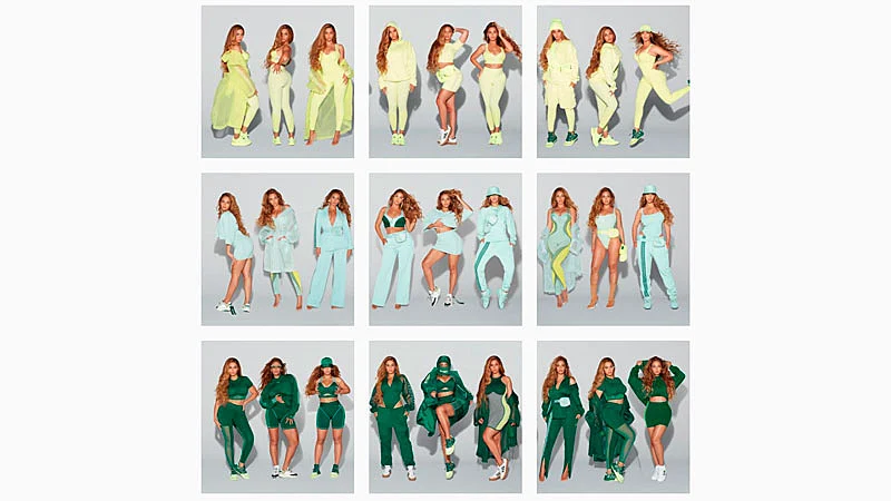 Feed de Instagram de la cantante Beyonce en el que cada fila de 3 fotos repite el mismo estilo
