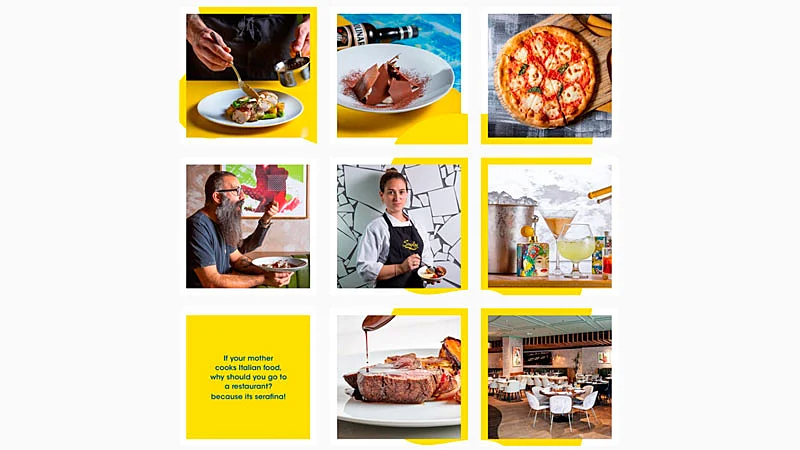 Feed do Instagram do restaurante serafina com molduras em todas as fotos