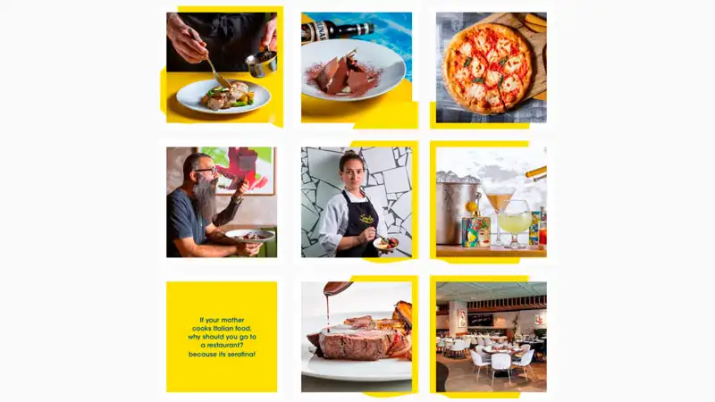 Feed do Instagram do restaurante serafina com molduras em todas as fotos