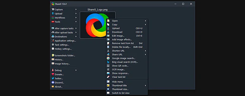 captura de tela da ferramenta de captura de tela sharex