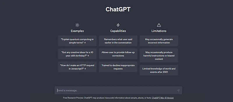captura de tela da página inicial da ferramenta chat gpt