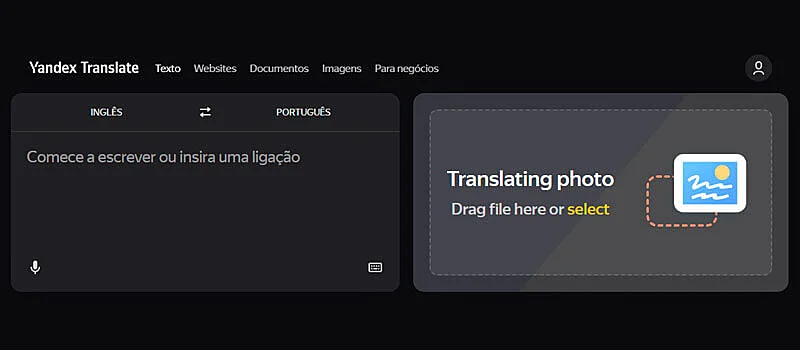 captura de tela da ferramenta de idioma yandex translate