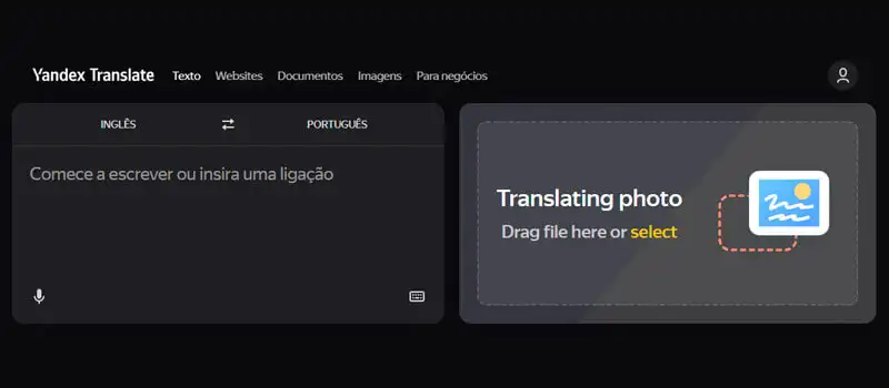 yandex captura de tela da ferramenta de idioma yandex translate