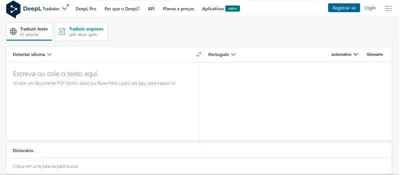 deepL captura de tela da ferramenta de idioma deepl