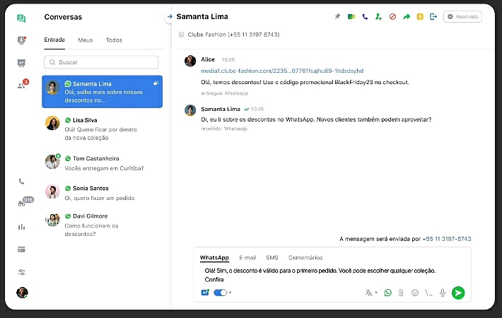 Captura de tela do JivoChat