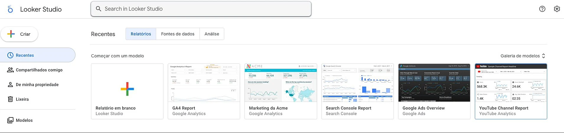 Captura de tela do Looker Studio