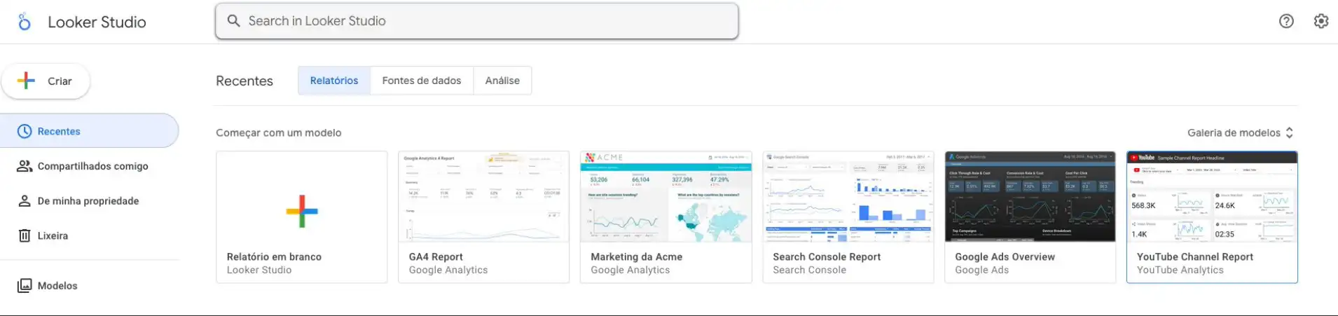 Captura de tela do Looker Studio