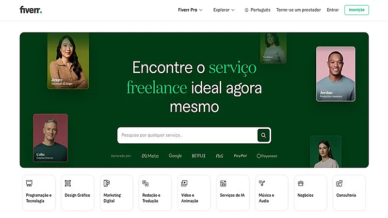 Captura de tela do site Fiverr