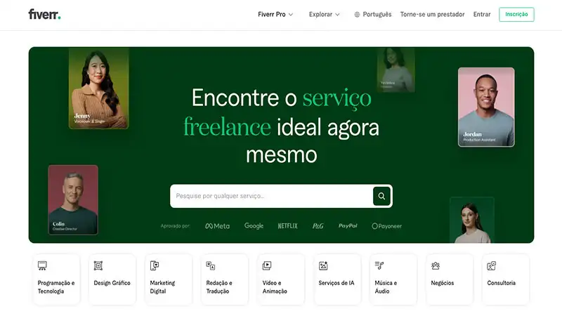 Captura de tela do site Fiverr