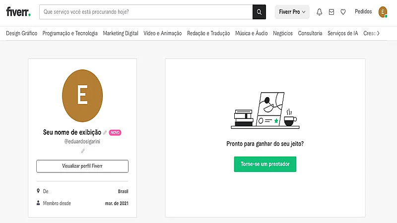 Captura de tela do Fiverr