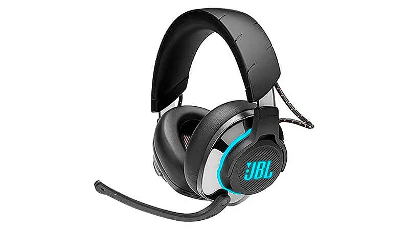 imagem de um fone de ouvido JBL Quantum 800 na cor preta com LED Azul