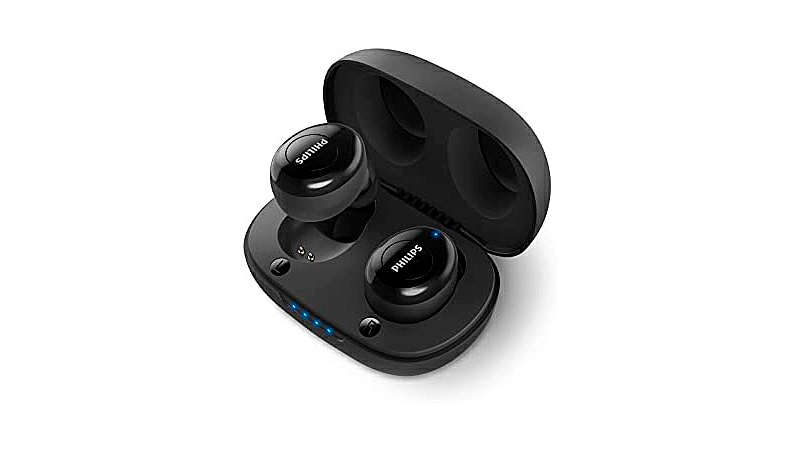 imagem de um par de fone sem fio Philips dentro do case