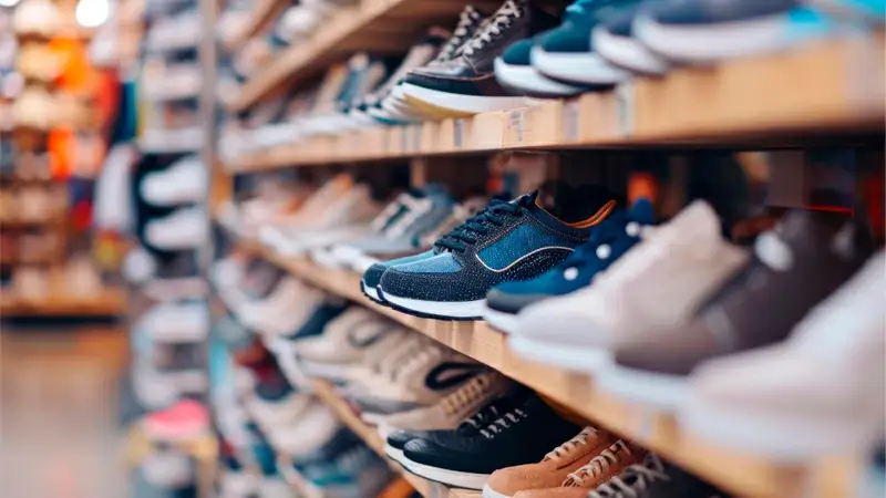 Foto de uma prateleira com diversos tênis