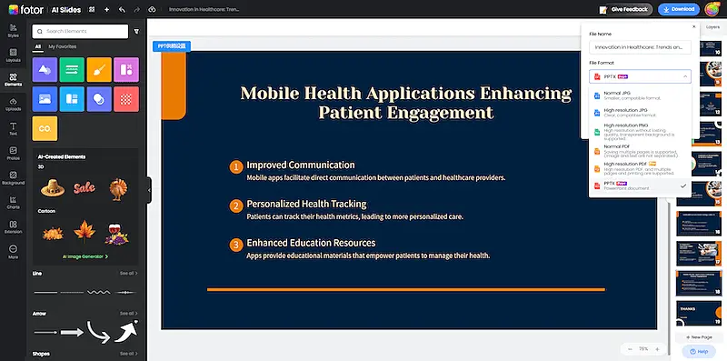 Fotor AI presentation maker interface slide personalization