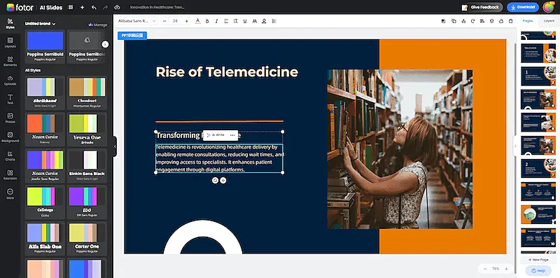 Fotor AI presentation maker interface