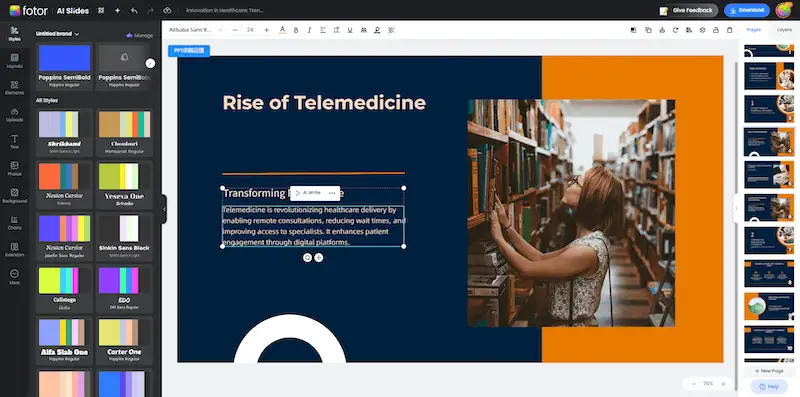 Fotor AI presentation maker interface