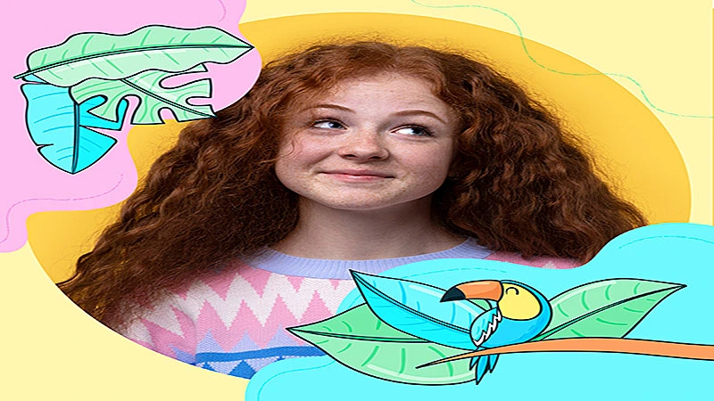 Foto de uma mulher com uma moldura colorida