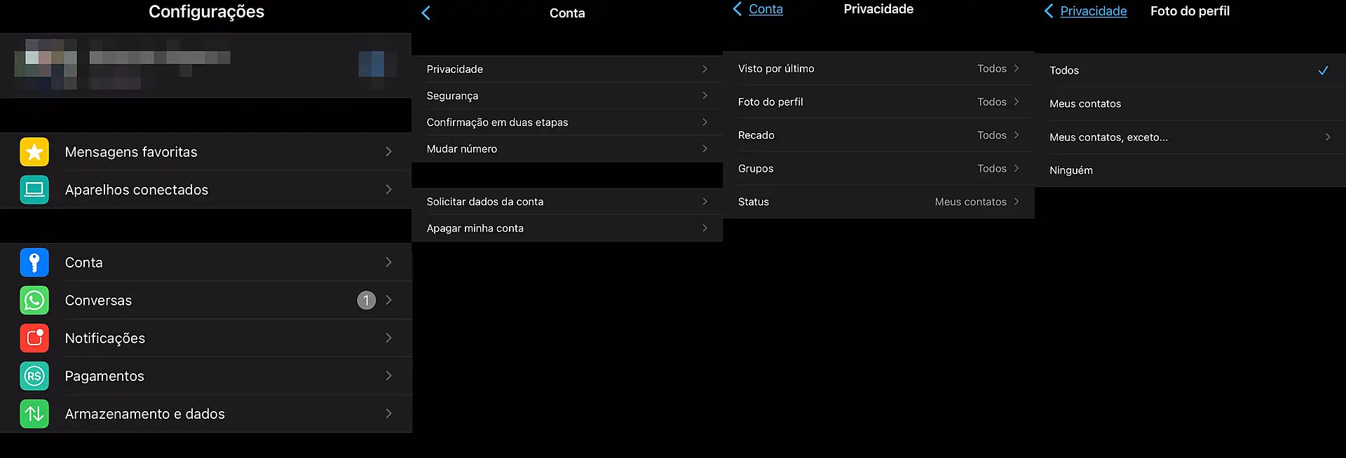 Print das configurações do WhatsApp