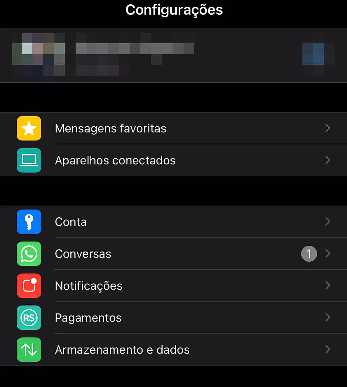 Print das configurações do WhatsApp